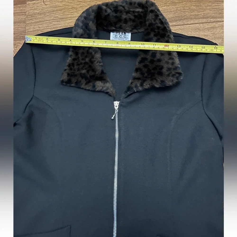 Womens Star C.C.C. City Clothing Company Zip Up Faux Fur Jacket Y2K 1990s Vintag